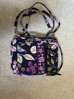 Vera Bradley Black Floral Quilted Crossbody with Pink and Green Accents NWOT